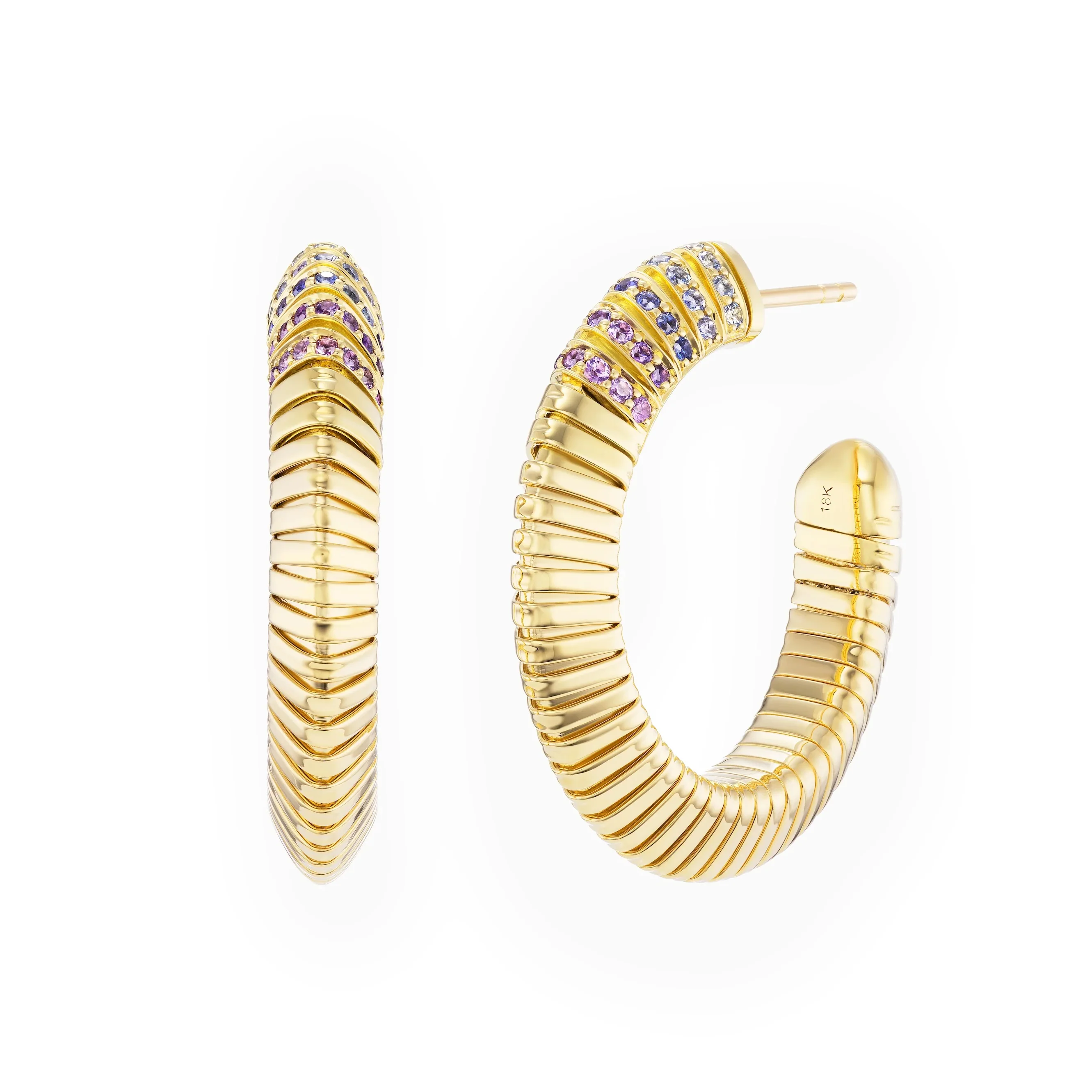 Emily P. Wheeler 18k Yellow Gold Tri Tubogas Ombre Sapphire Hoop Earrings