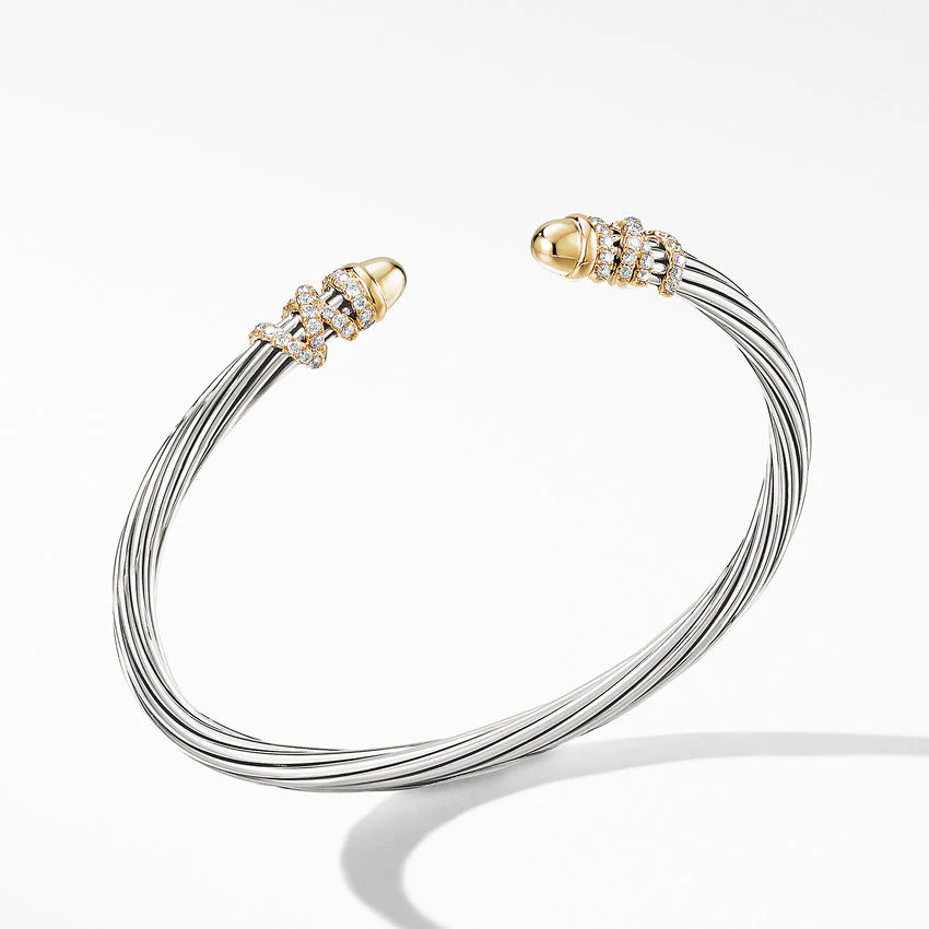 David Yurman Helena Bracelet In Sterling Silver With 18k Yellow Gold Domes And Diamonds, 4mm