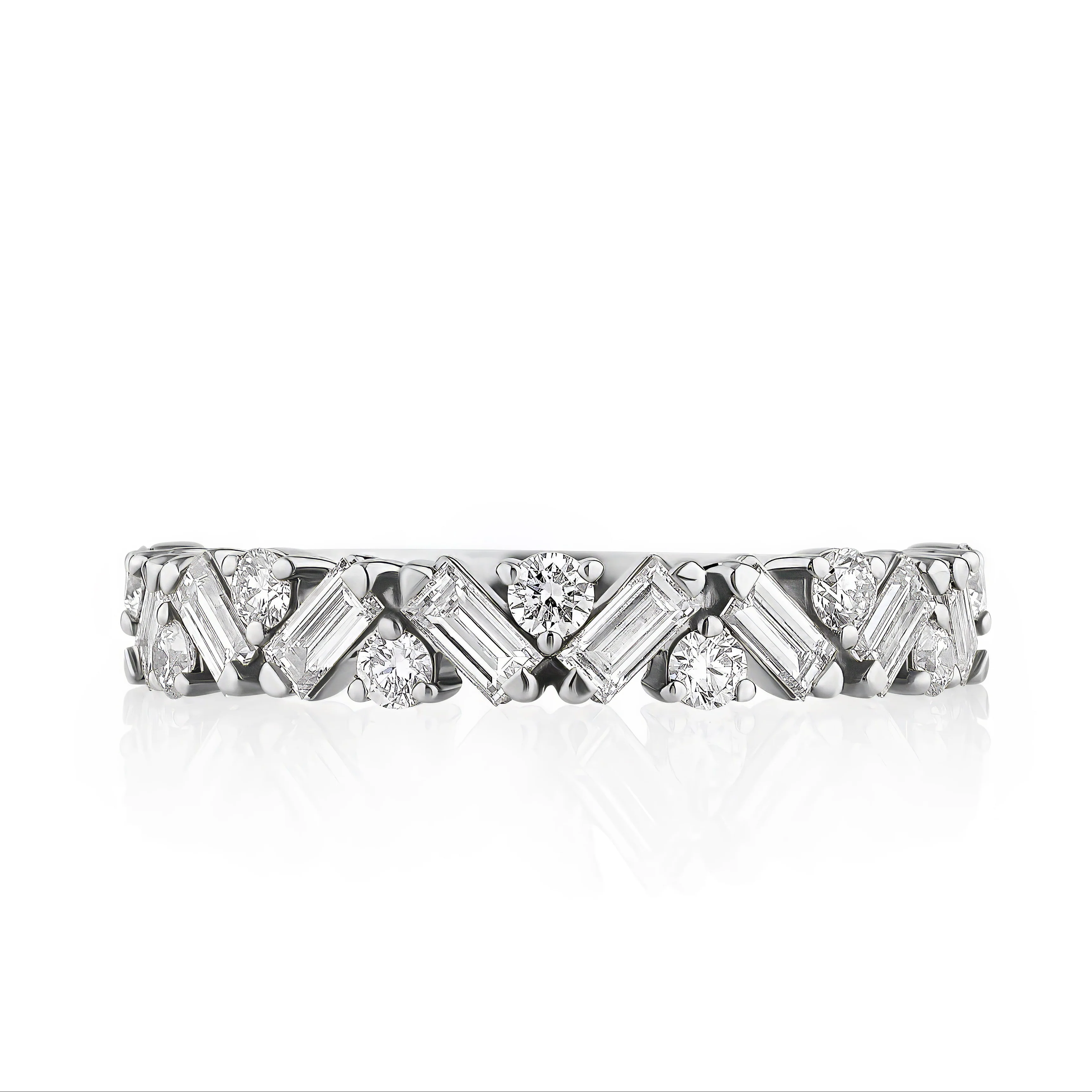 18k White Gold 0.78ctw Interlocking Baguette & Round Diamond Band - Image 2