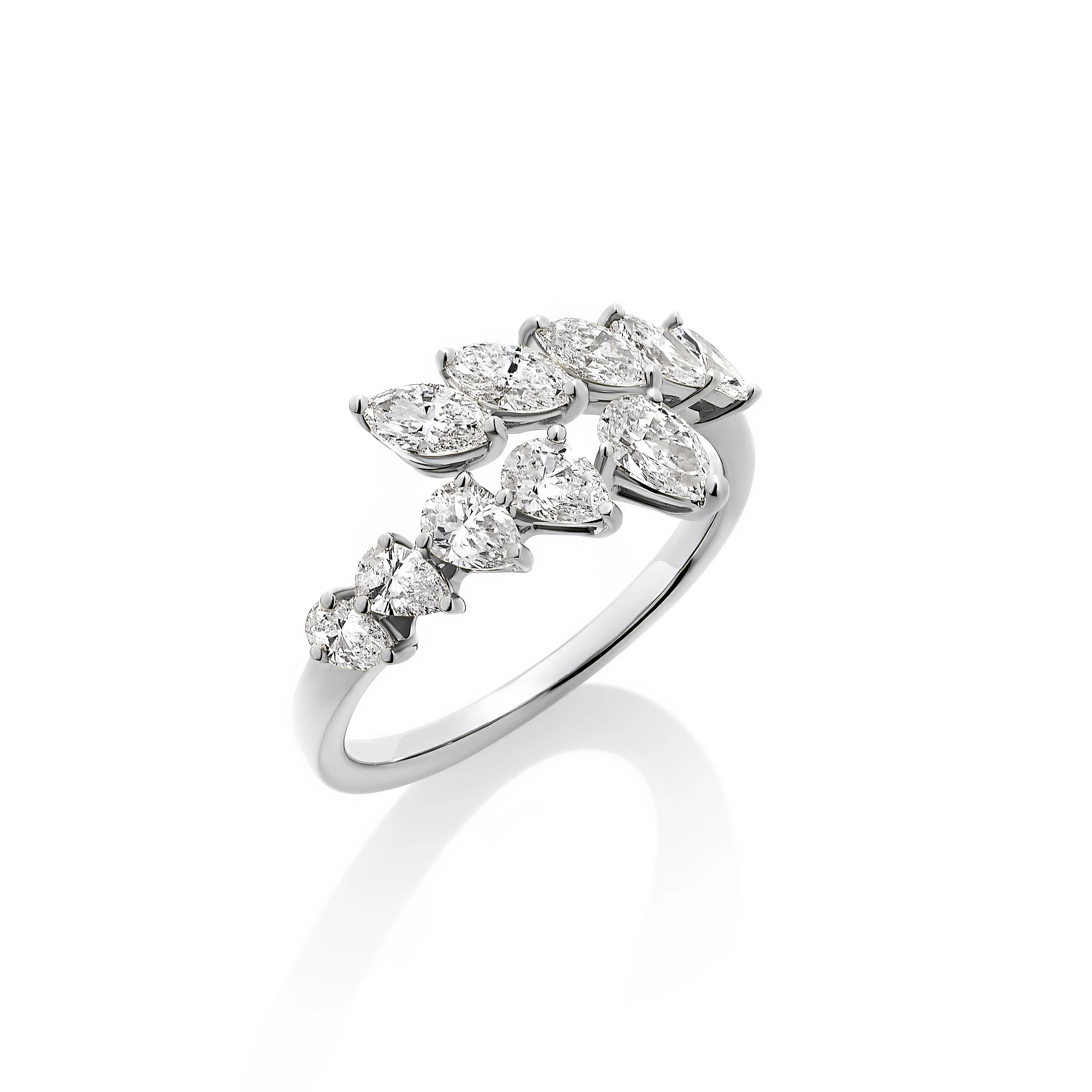Henri Daussi 18k White Gold Diamond Bypass Ring