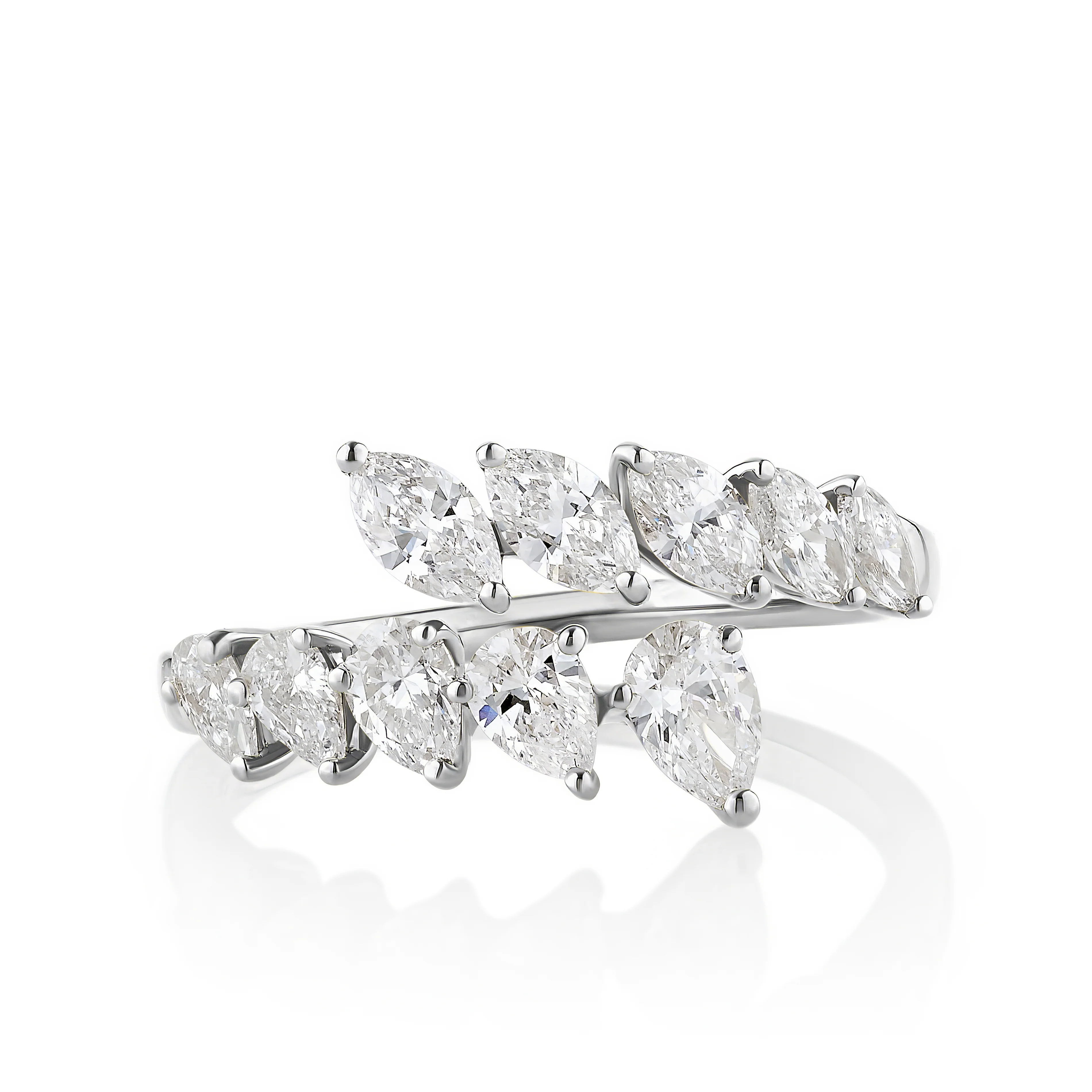 Henri Daussi 18k White Gold Diamond Bypass Ring - Image 2