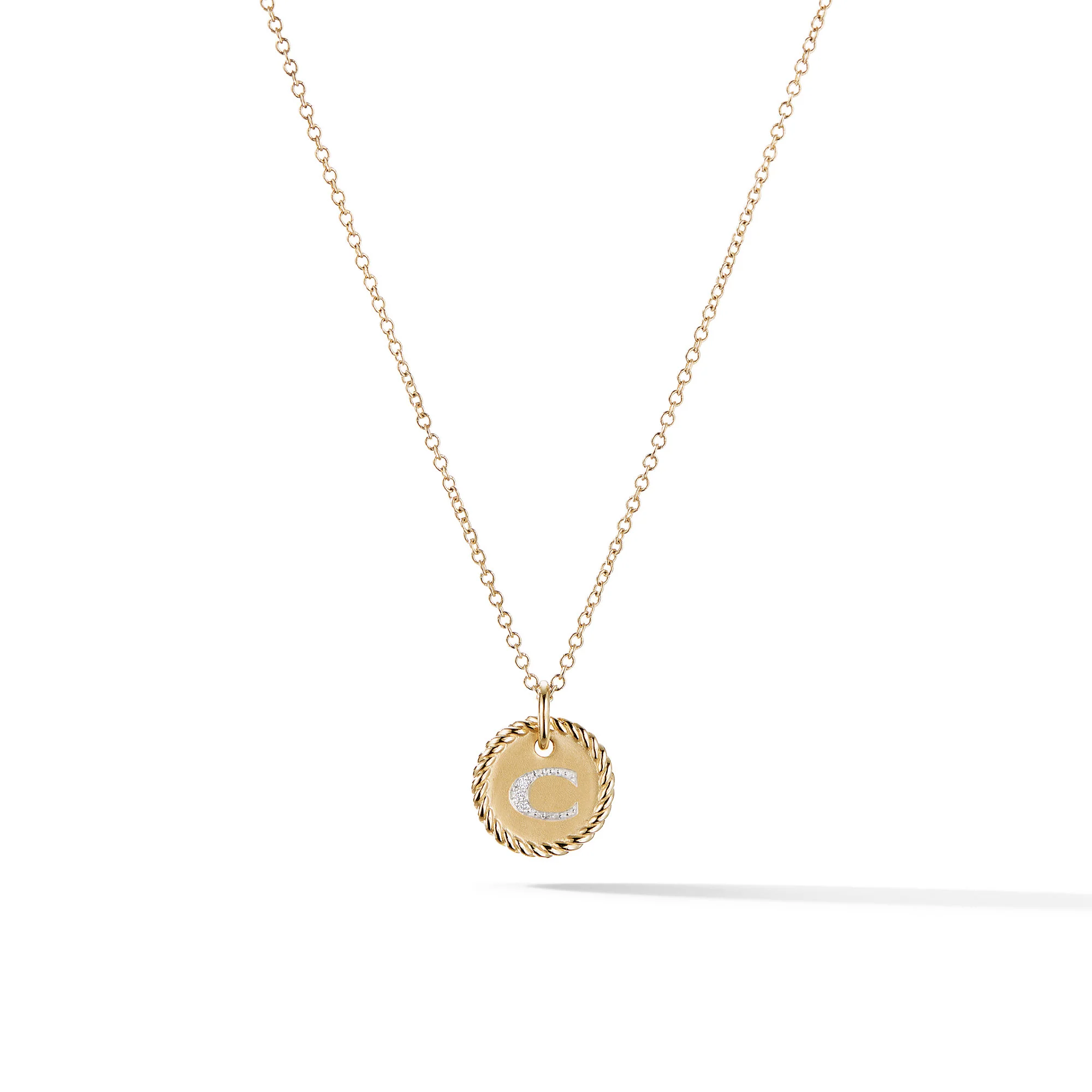 David Yurman Initial Charm Necklace In 18k Yellow Gold With Diamond C