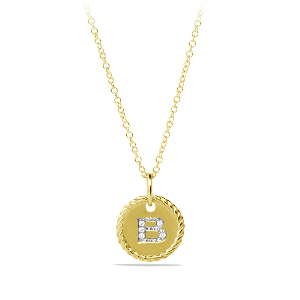 David Yurman Initial B Cable Collectible Necklace In 18k Yellow Gold With Diamonds