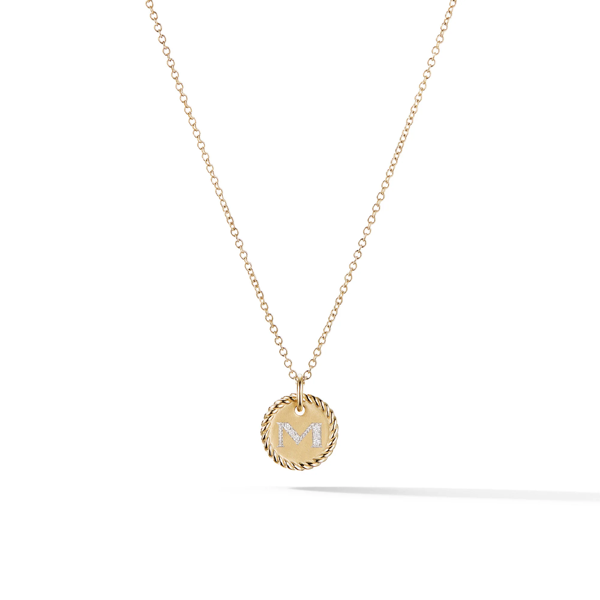 David Yurman Initial Charm Necklace In 18k Yellow Gold With Diamond M