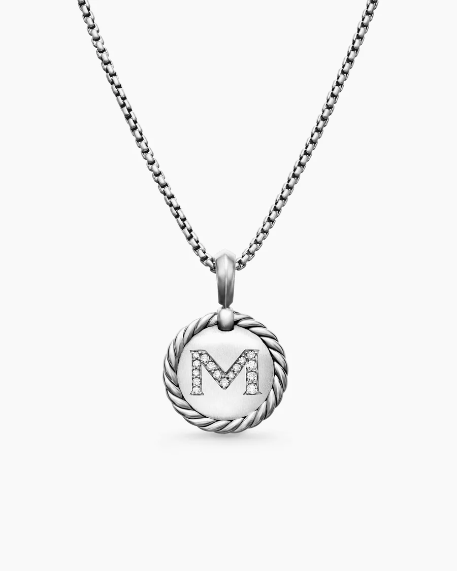 David Yurman Initial Charm Necklace In Sterling Silver With Diamond N