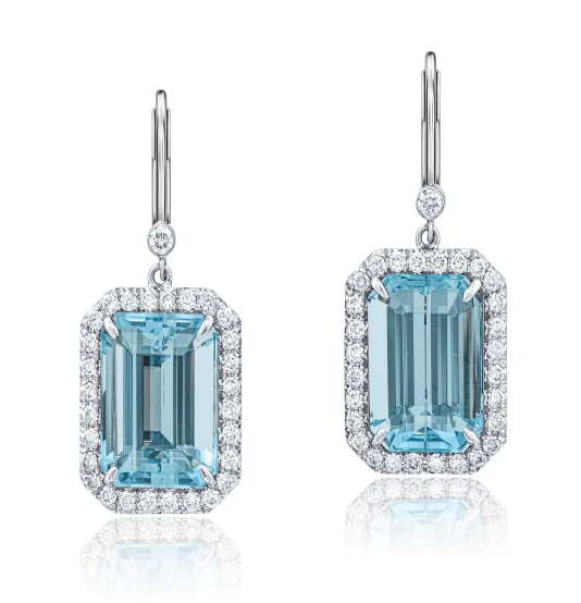 Jb Star Platinum Aquamarine & Diamond Drop Earrings