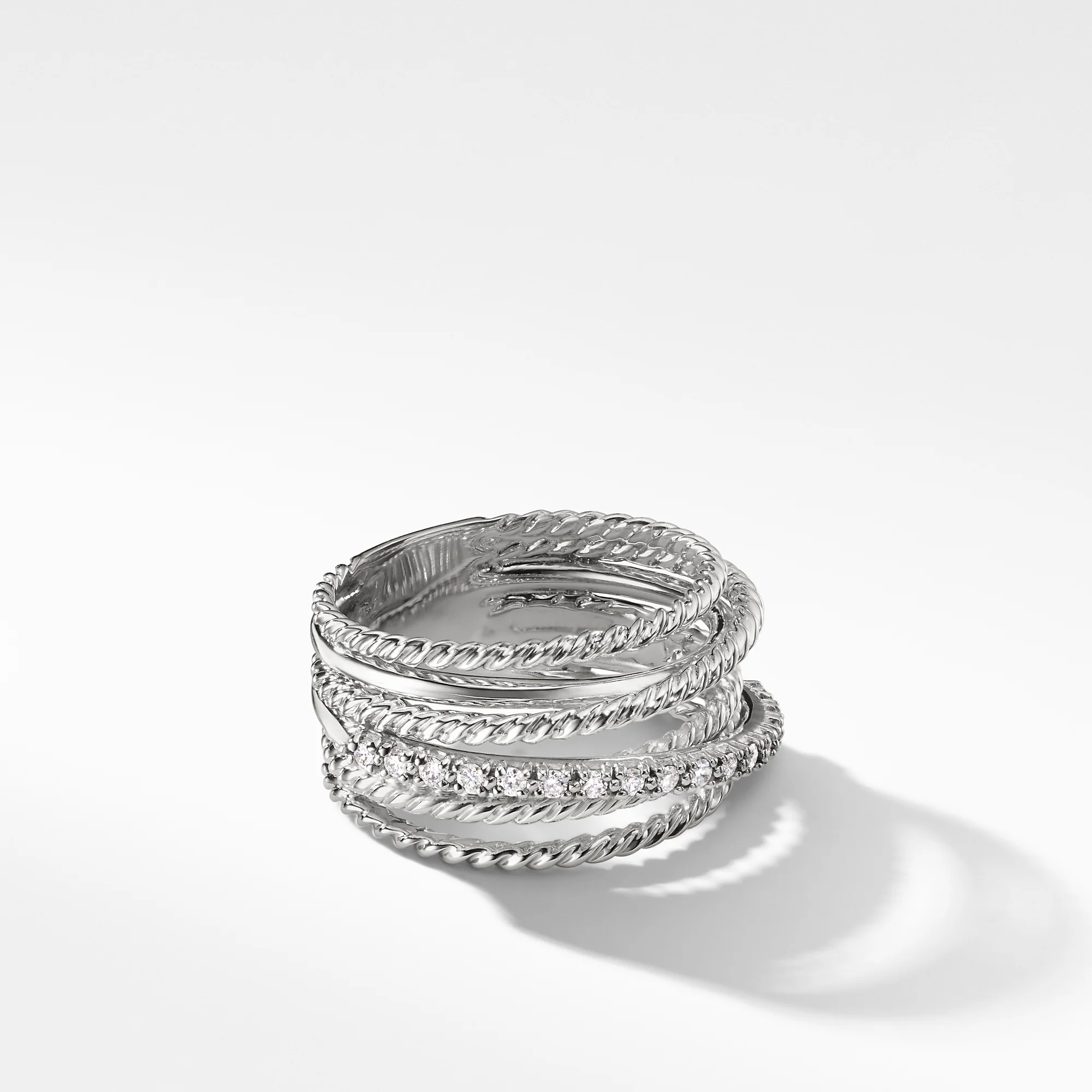 David Yurman Crossover Ring In Sterling Silver With Diamonds, 12mm