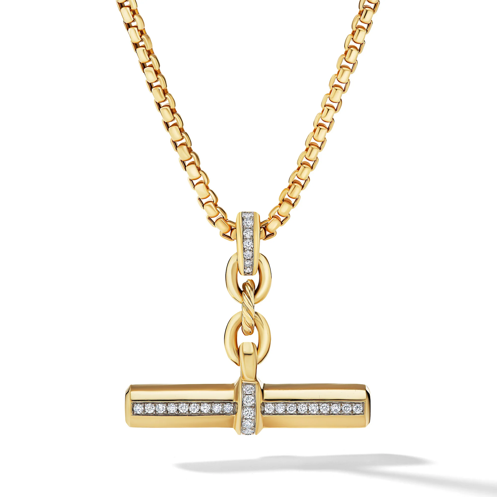 David Yurman Lexington E/w Barrel Pendant In 18k Yellow Gold With Diamonds, 32mm
