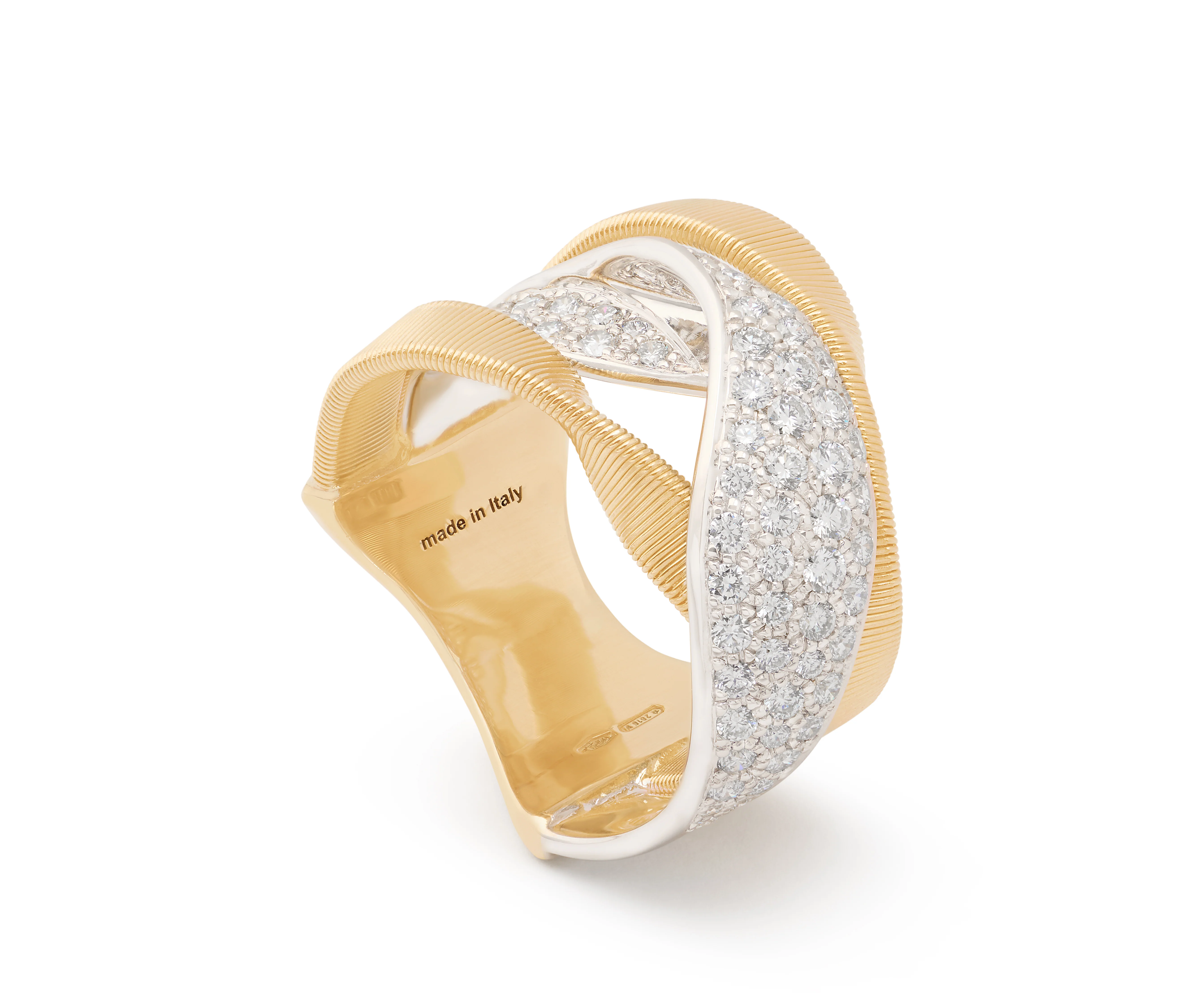 18k Yellow Gold Marrakech Diamond Three Row Crossover Ring