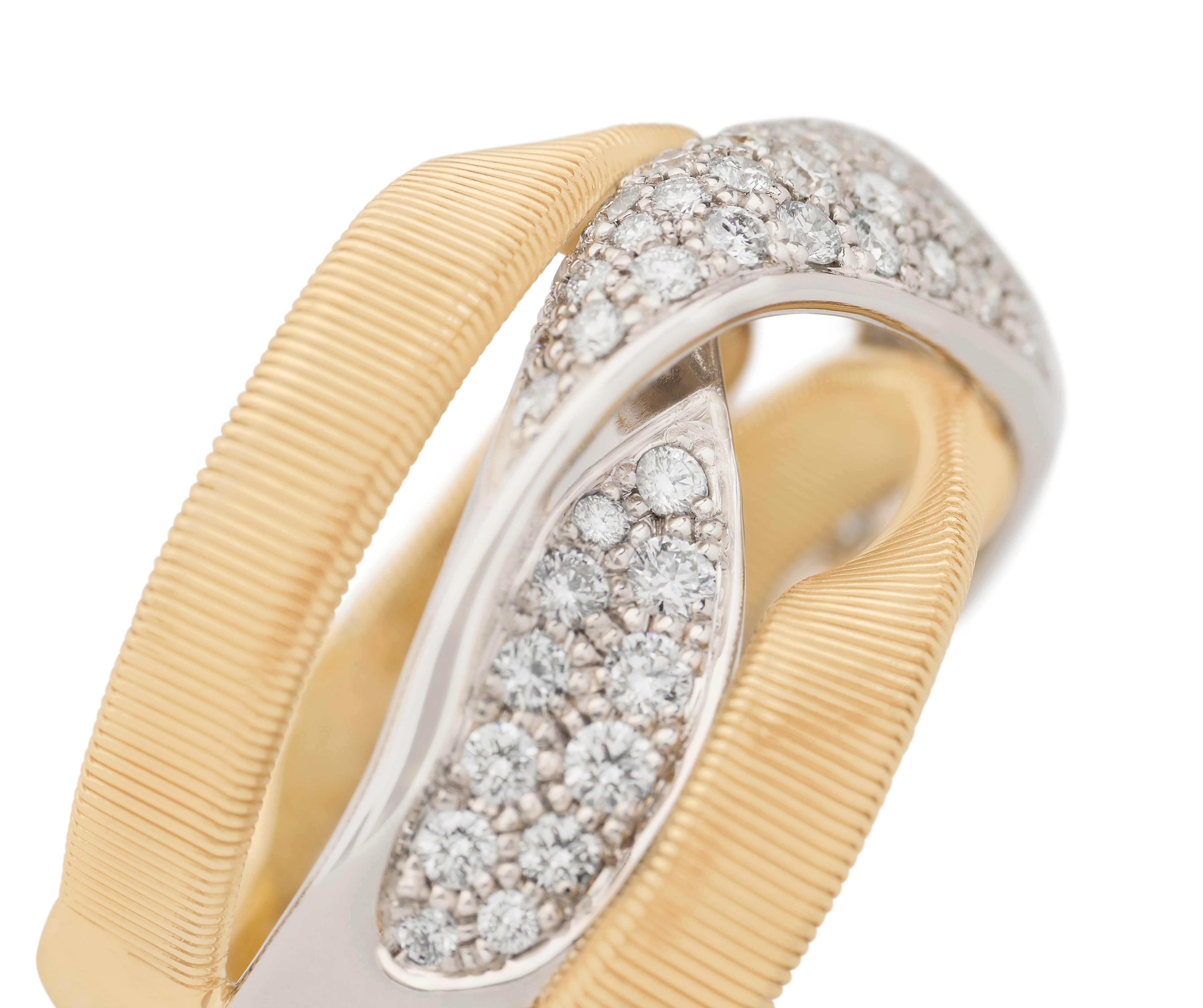 18k Yellow Gold Marrakech Diamond Three Row Crossover Ring - Image 2