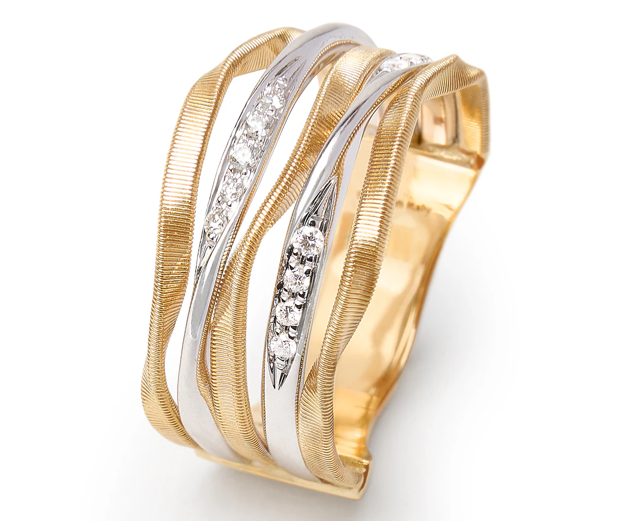 18k Yellow Gold Five Row Coil Ring with Diamond Strands - Image 3