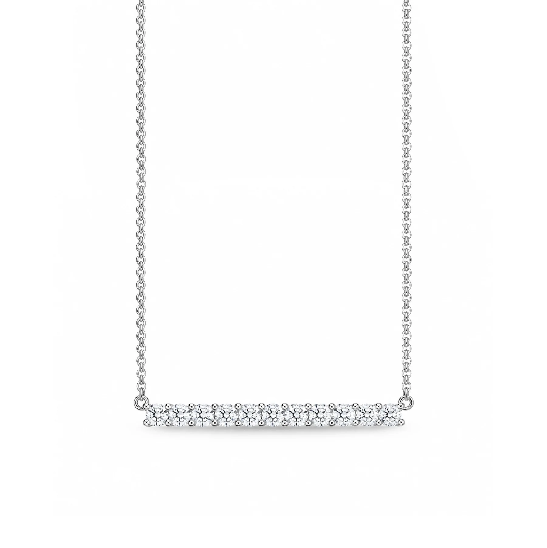 Memoire 18K White Gold Diamond Bar Necklace