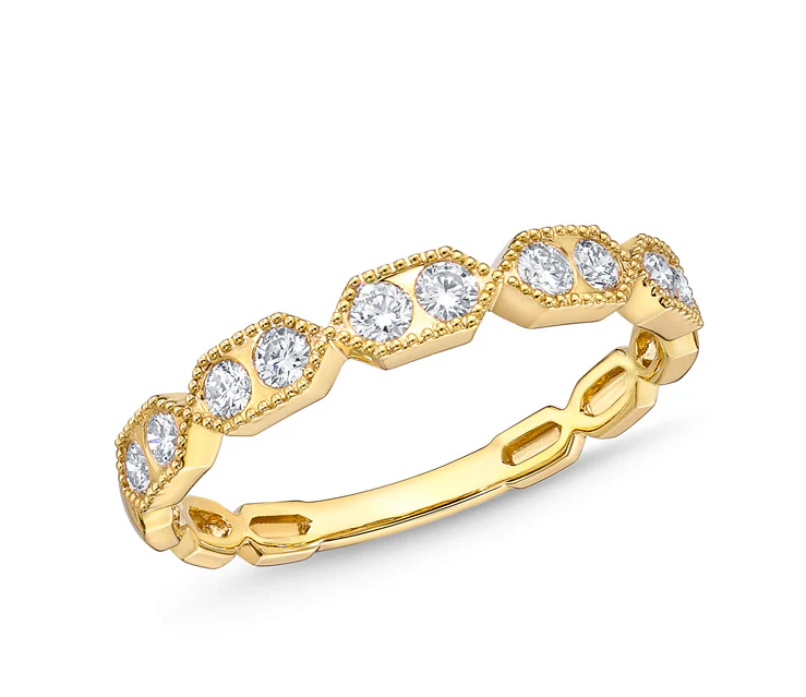 Memoire 18k Yellow Gold Vintage Hexagon Diamond Band