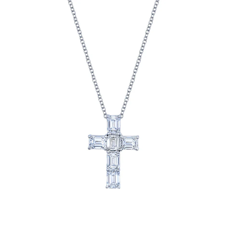 Norman Silverman 18k White Gold 0.64ctw Diamond Cross Pendant Necklace