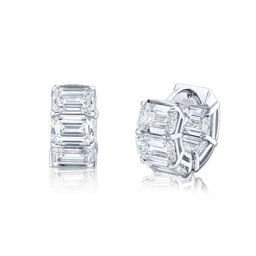 Norman Silverman 18k White Gold Diamond Hoop Earrings