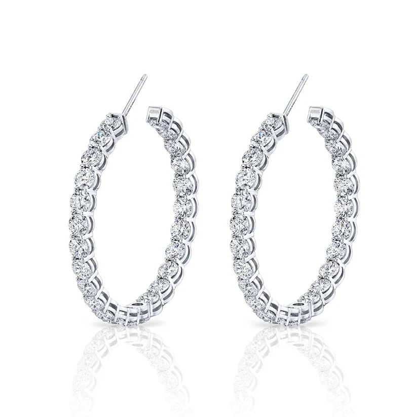 Norman Silverman 18k White Gold Diamond Hoop Earrings