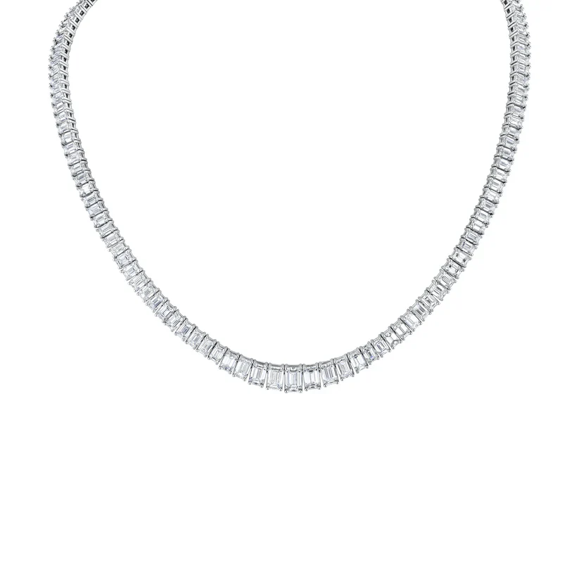 Norman Silverman Platinum Emerald-Cut Diamond Necklace – 37.81ctw