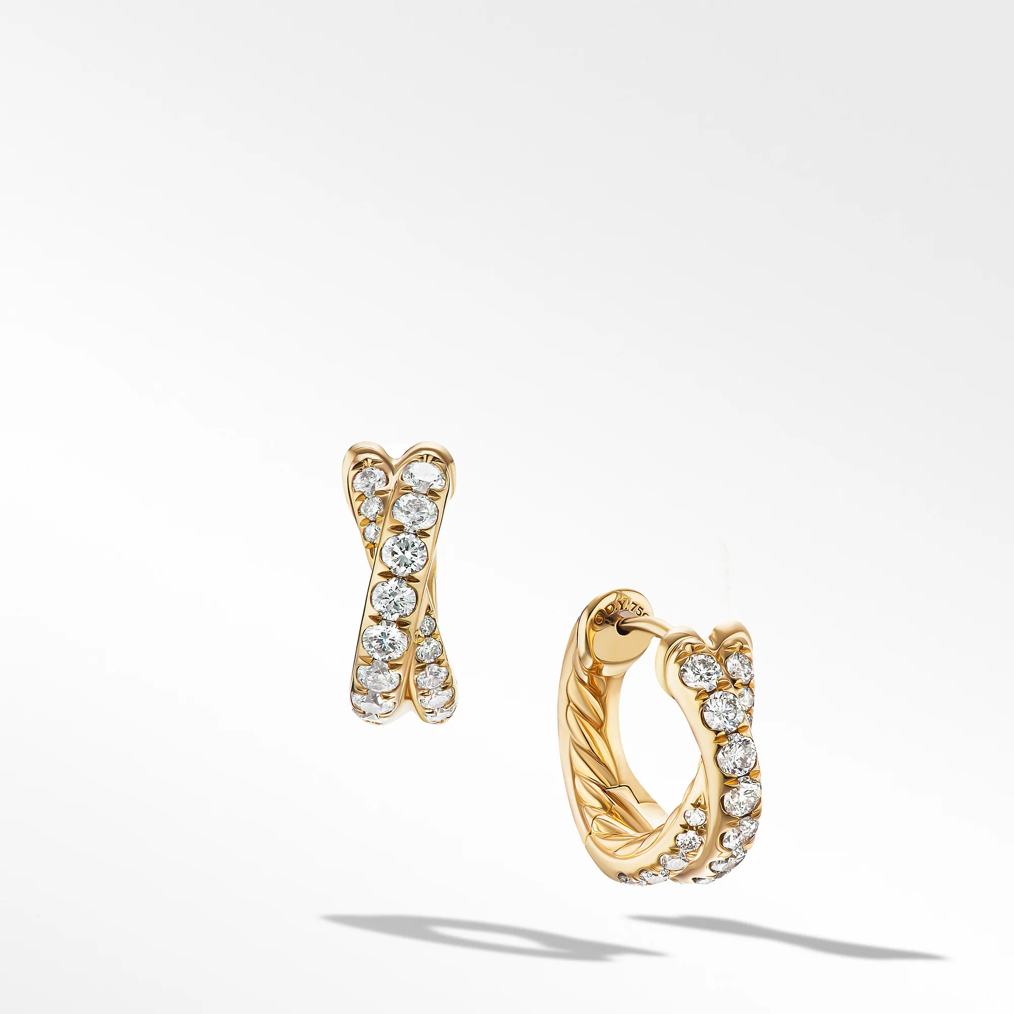 David Yurman Pavé Crossover Hoop Earrings In 18k Yellow Gold With Diamonds, 12mm