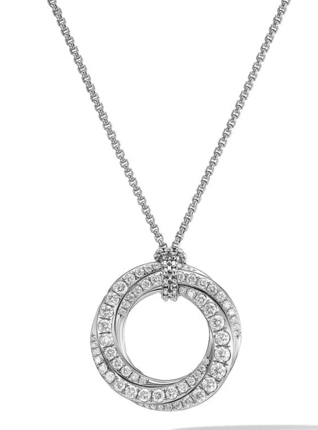 David Yurman Pavé Crossover Pendant Necklace In 18k White Gold With Diamonds, 21mm