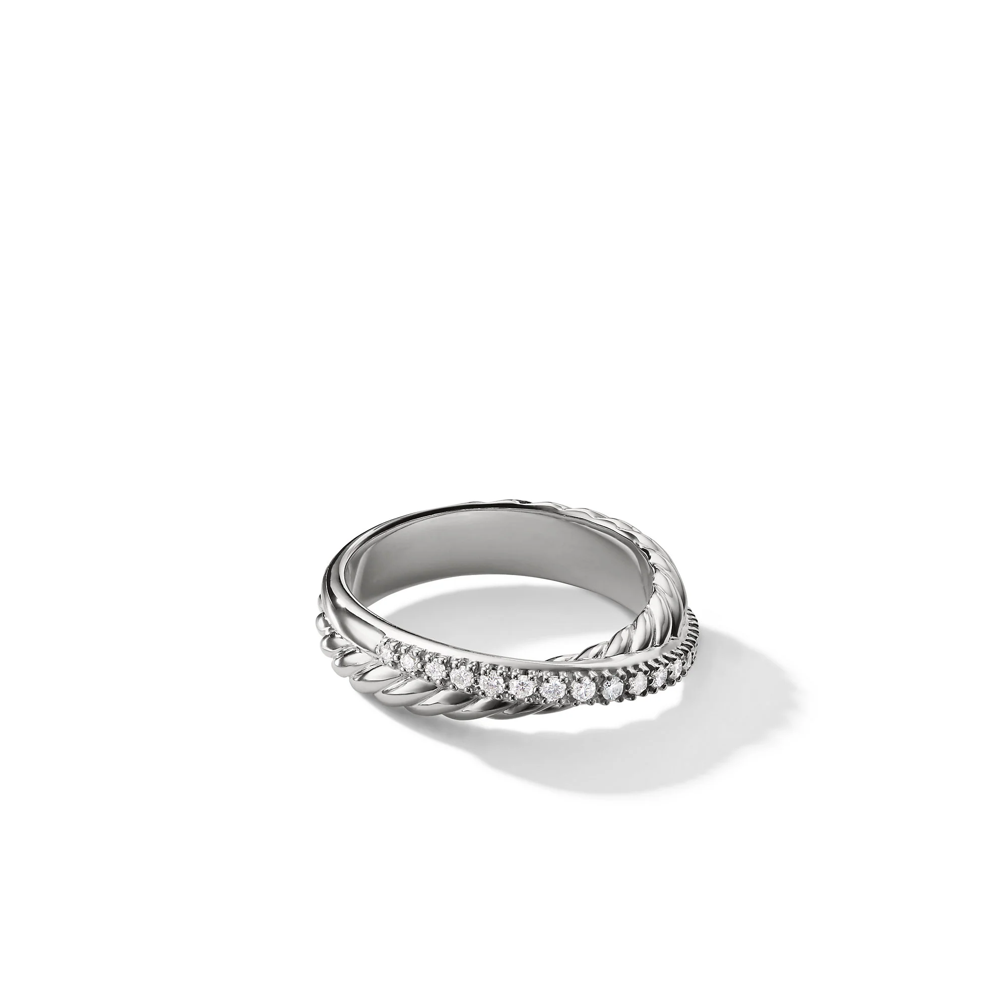 David Yurman Crossover Band Ring In Sterling Silver With Diamonds, 5.3mm