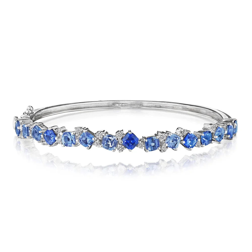 Penny Preville 18k White Gold Confetti Sapphire & Diamond Bangle
