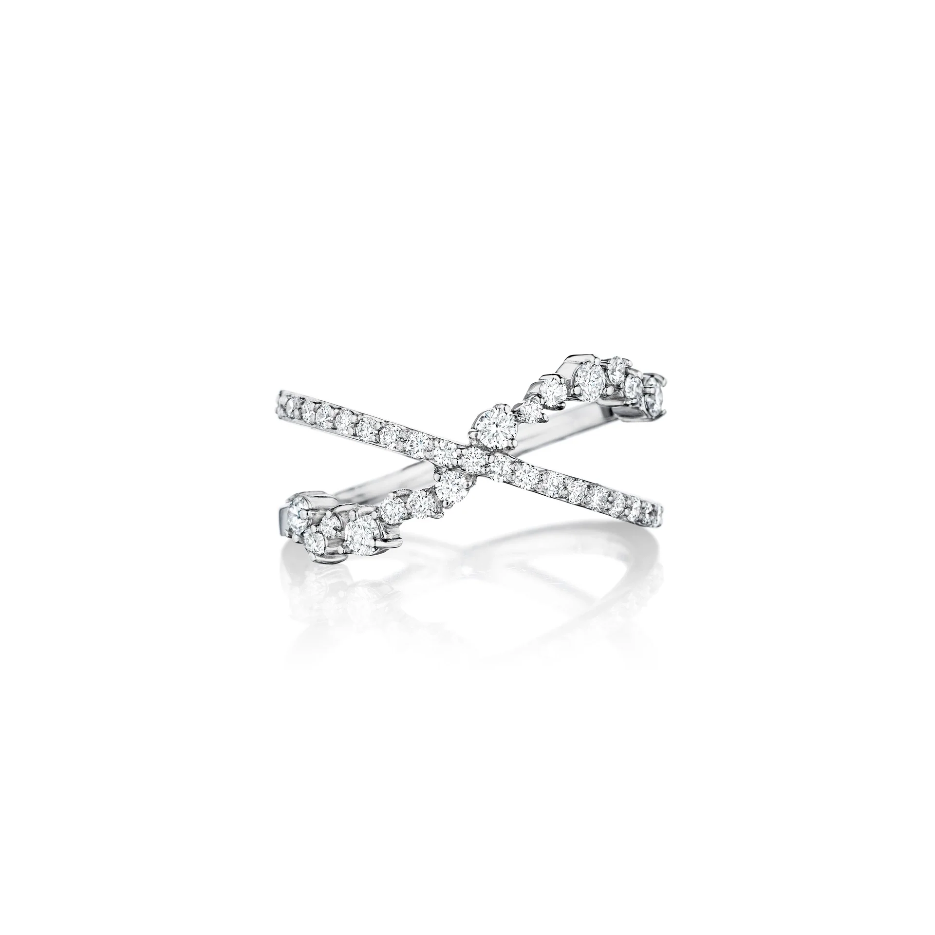 18k White Gold Stardust Diamond Criss Cross Ring