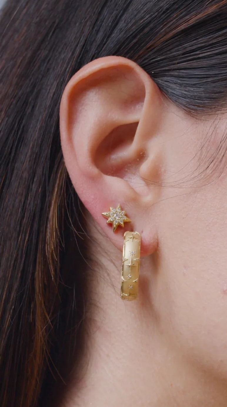 18k Yellow Gold Celestial Dreams Diamond Hoop Earrings - Image 2