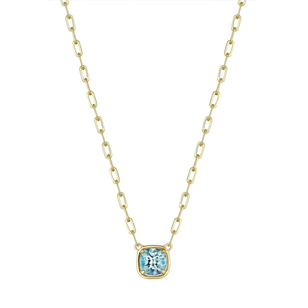 18k Yellow Gold Aquamarine Pendant Necklace