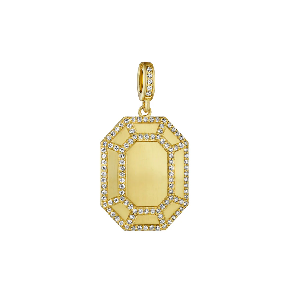 18k Yellow Gold New Deco Emerald Shape Pendant