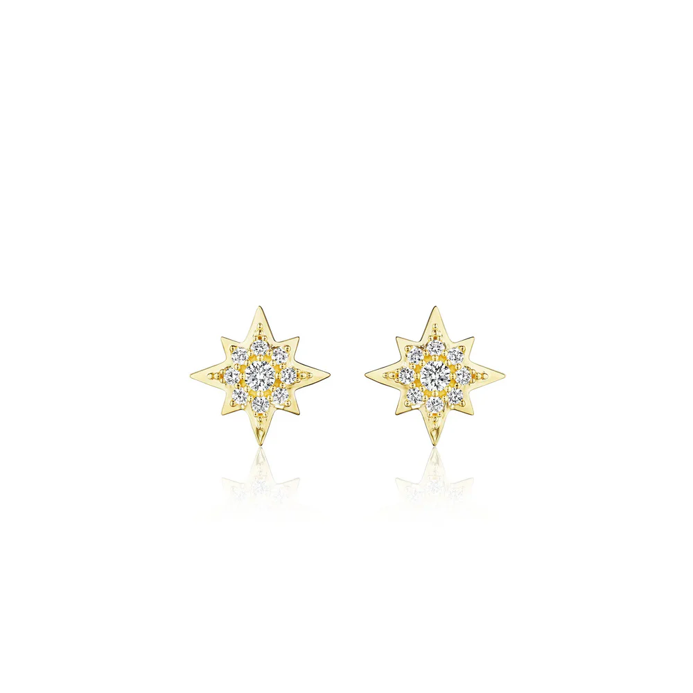 18k Yellow Gold Petite Penny Diamond Star Stud Earrings