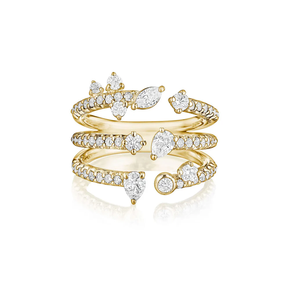 Penny Preville 18k Yellow Gold Starbdust Three Row Diamond Ring