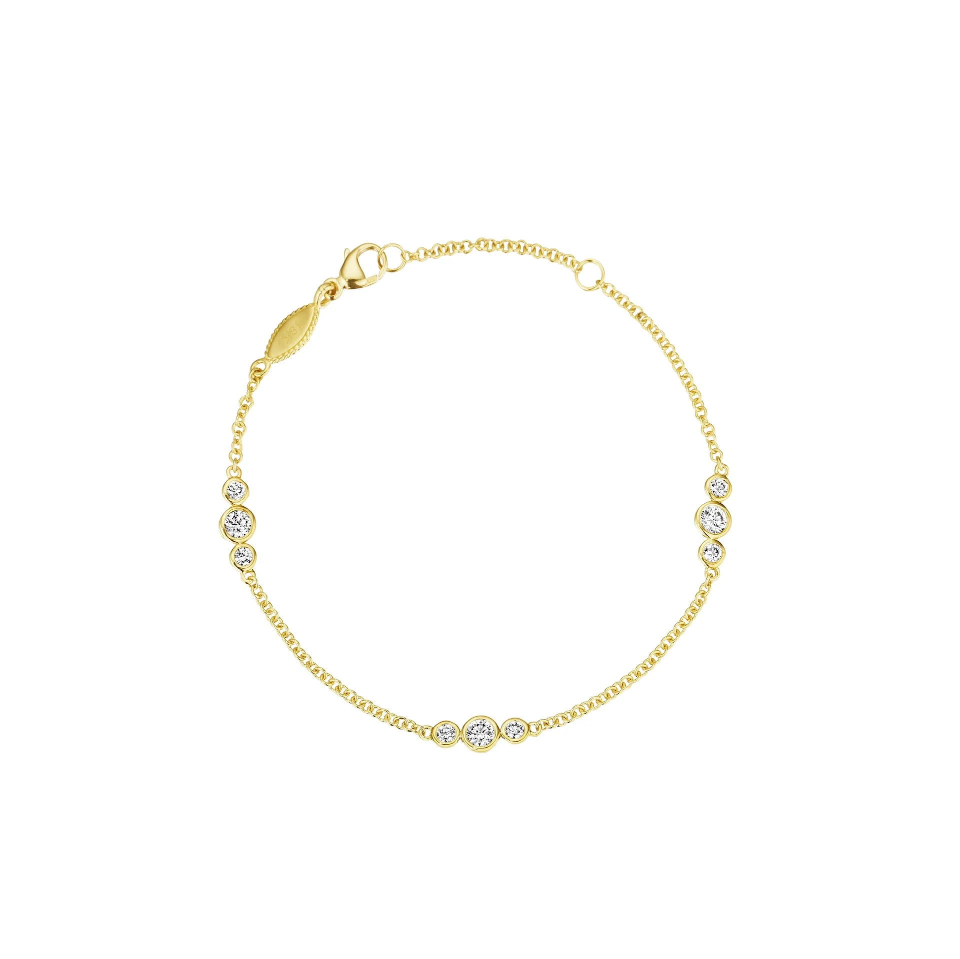 18k Yellow Gold Triple Wave Diamond Station Chain Bracelet
