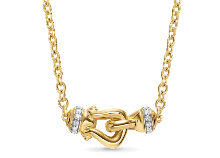 David Yurman Petite Buckle Necklace In 18k Yellow Gold With Diamonds, 16.2mm