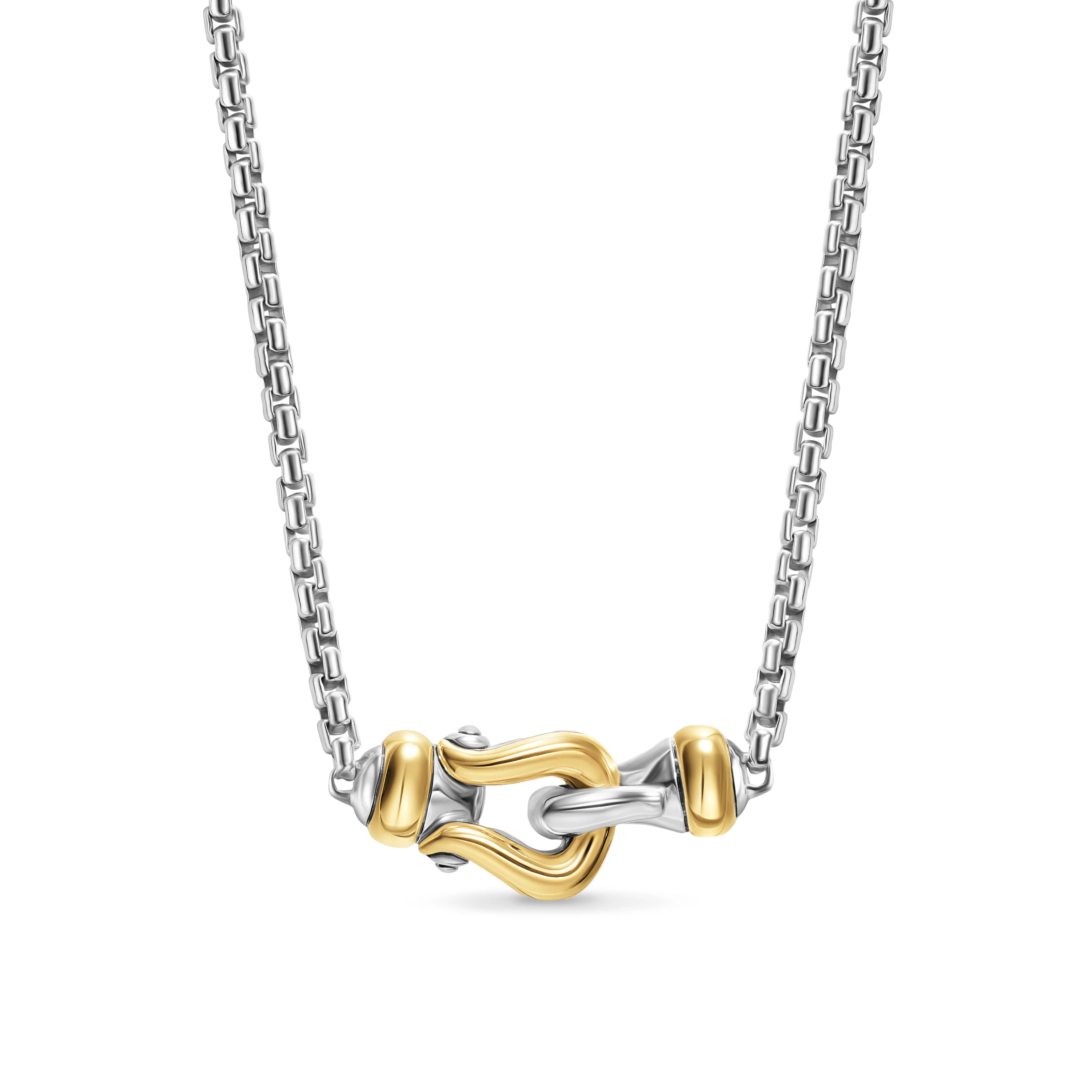 David Yurman Petite Buckle Necklace In Sterling Silver With 14k Yellow Gold, 16.3mm