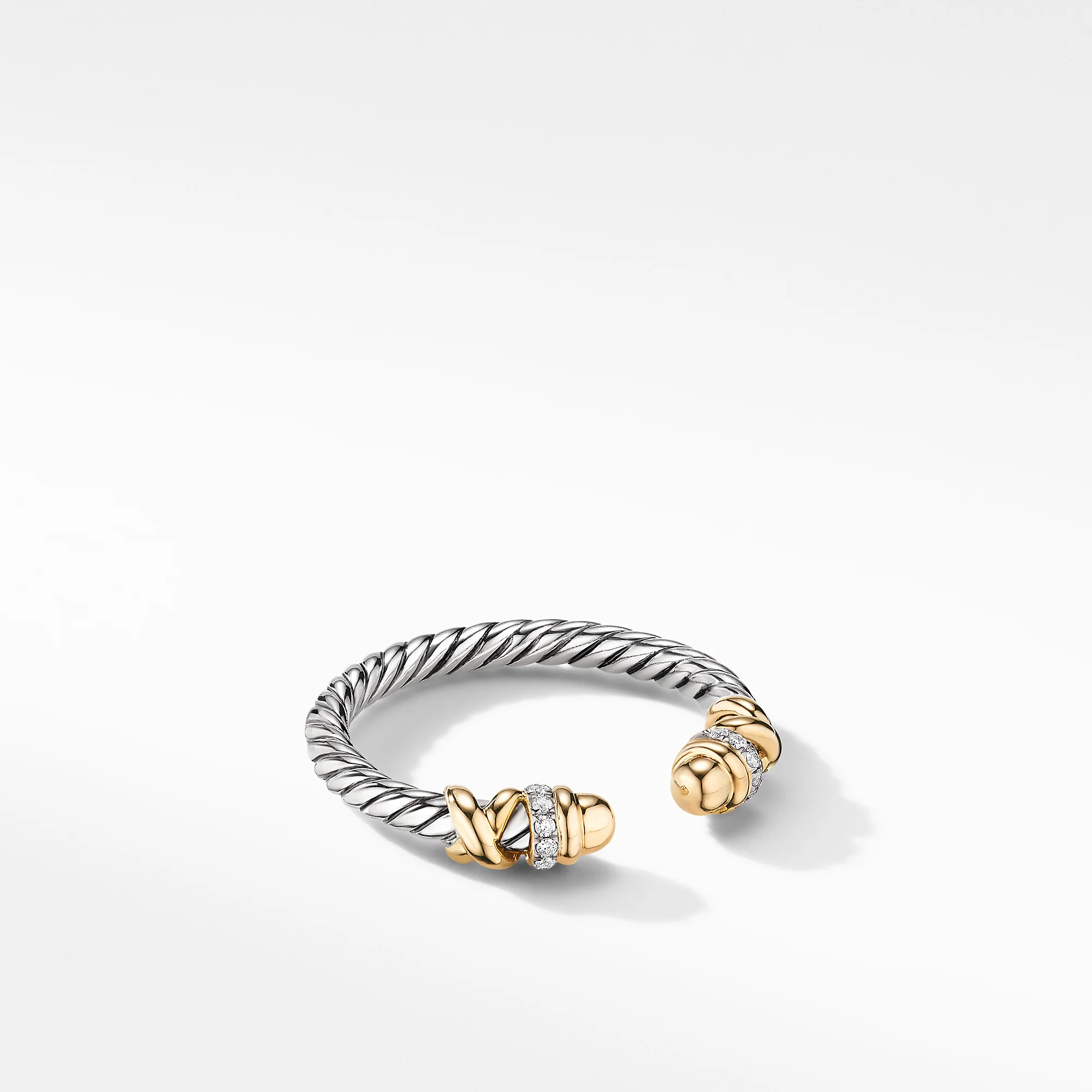 David Yurman Petite Helena Ring In Sterling Silver With 18k Yellow Gold Domes And Diamonds, 2.5mm