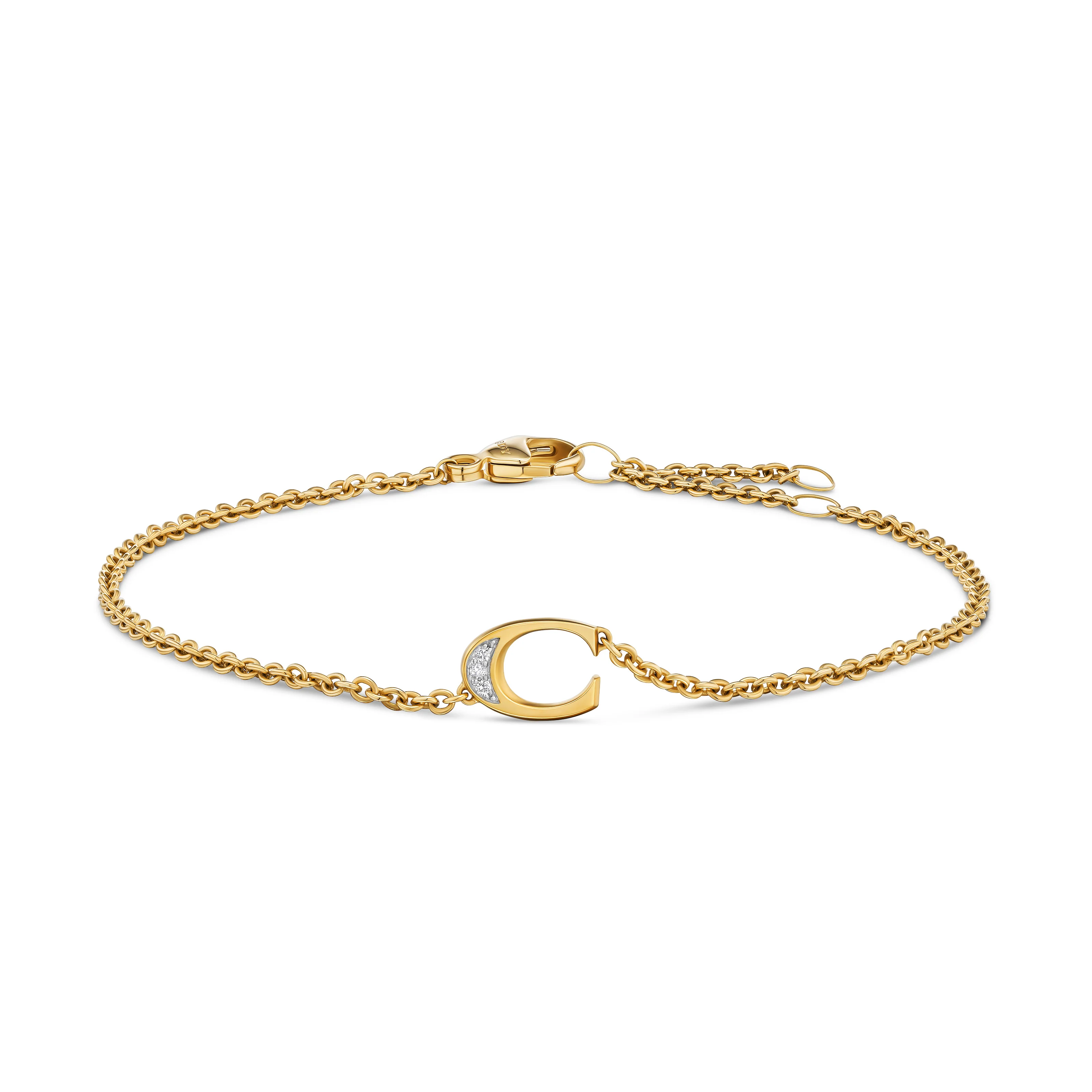 David Yurman Petite Pavé Initial Chain Bracelet In 18k Yellow Gold With Diamond C