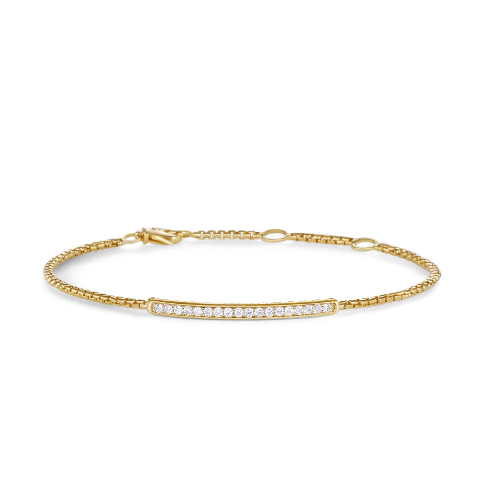 David Yurman Petite Pavé Bar Bracelet In 18k Yellow Gold With Diamonds, 1.7mm