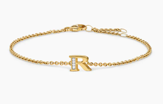 David Yurman Petite Pavé Initial Chain Bracelet In 18k Yellow Gold With Diamond R