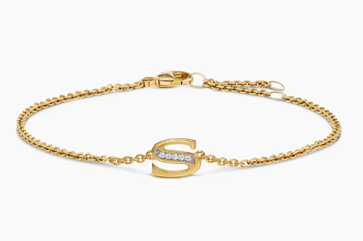 David Yurman Petite Pavé Initial Chain Bracelet In 18k Yellow Gold With Diamond S