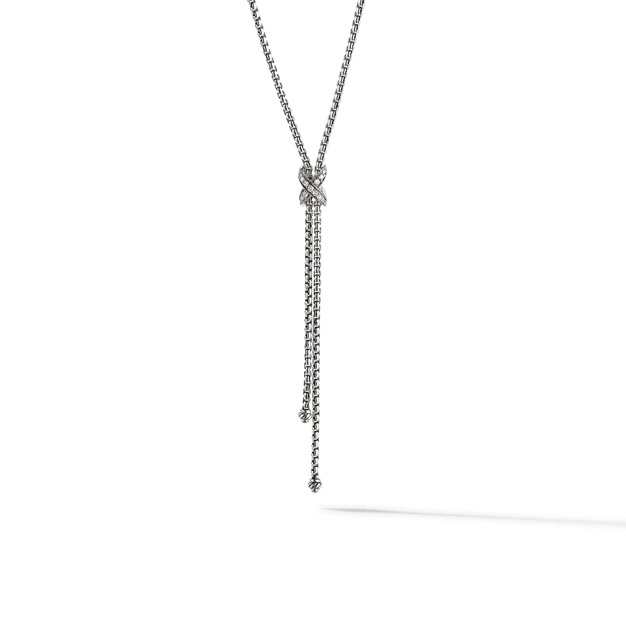 David Yurman Petite X Lariat Necklace In Sterling Silver With Diamonds