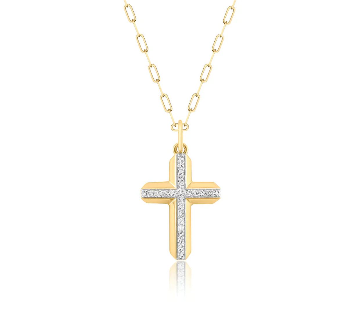 Phillips House 14k Yellow Gold Knife Edge Cross Diamond Pendant Necklace