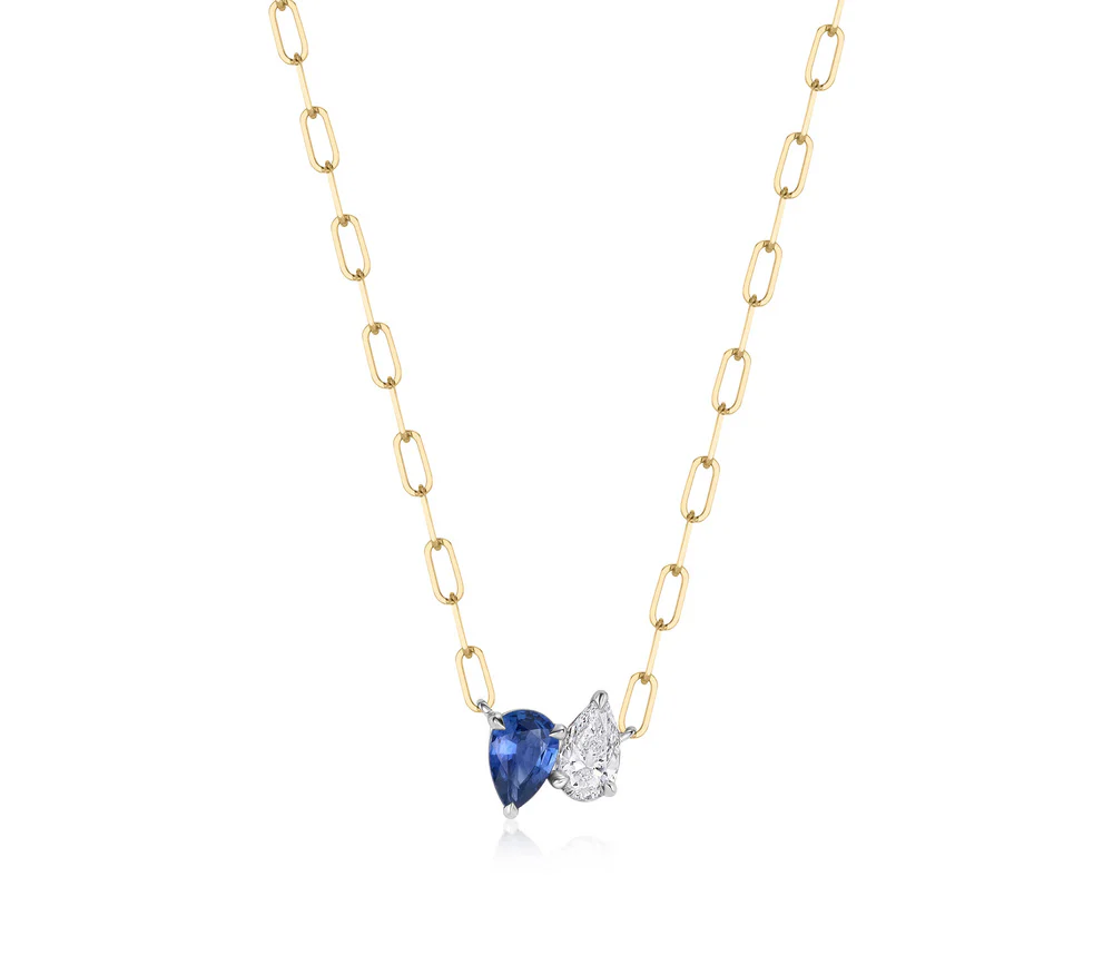 Phillips House 18k Yellow Gold One Of One Sapphire & Diamond Toi Et Moi Necklace