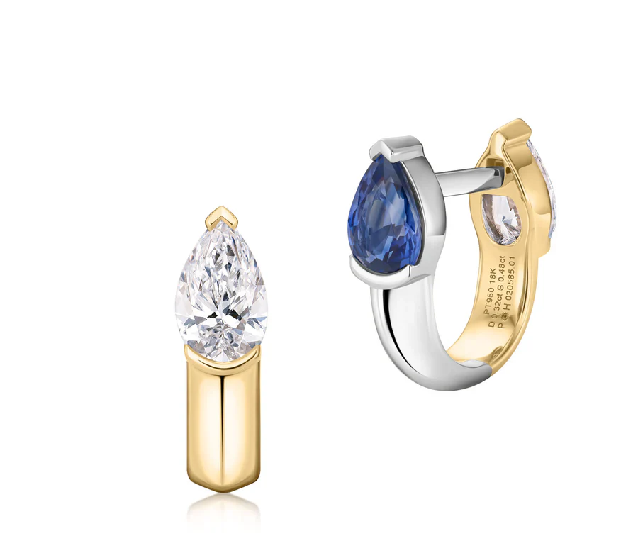 Phillips House 18k Yellow Gold & Platinum One Of One Reversible Diamond & Sapphire Huggies