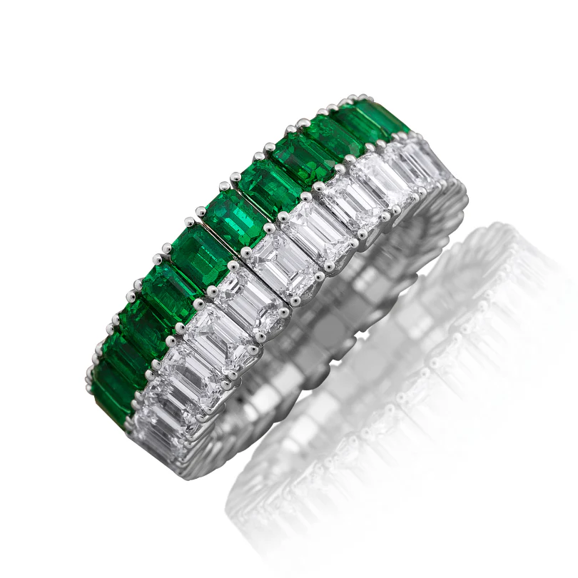 Picchiotti 18K White Gold EMERALD CUT LOVER Colored Gemstone & Diamond Ring