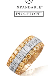 Picchiotti 18K Yellow Gold 3 Row Diamond and Emerald Band