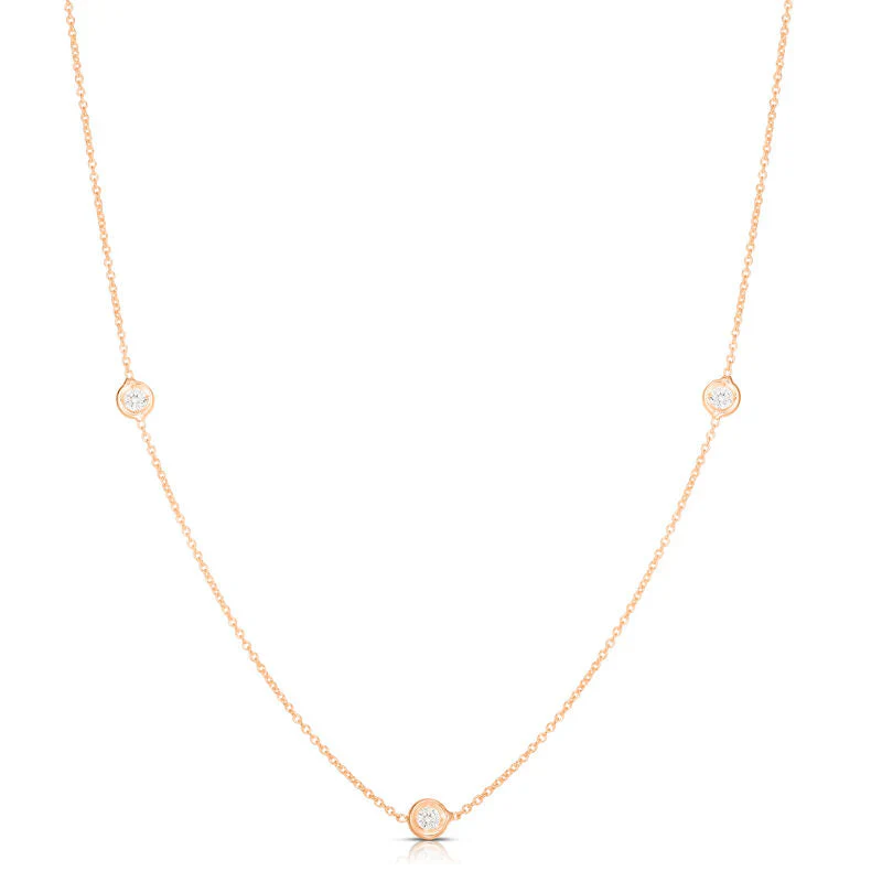 Roberto Coin 18k Rose Gold 3 Station Diamonds By The Inch Necklace