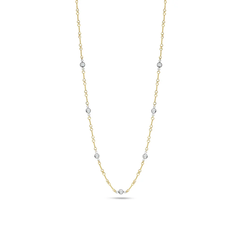 Roberto Coin 18k White And Yellow Gold Diamond By The Inch Dog-Bone Link Necklace