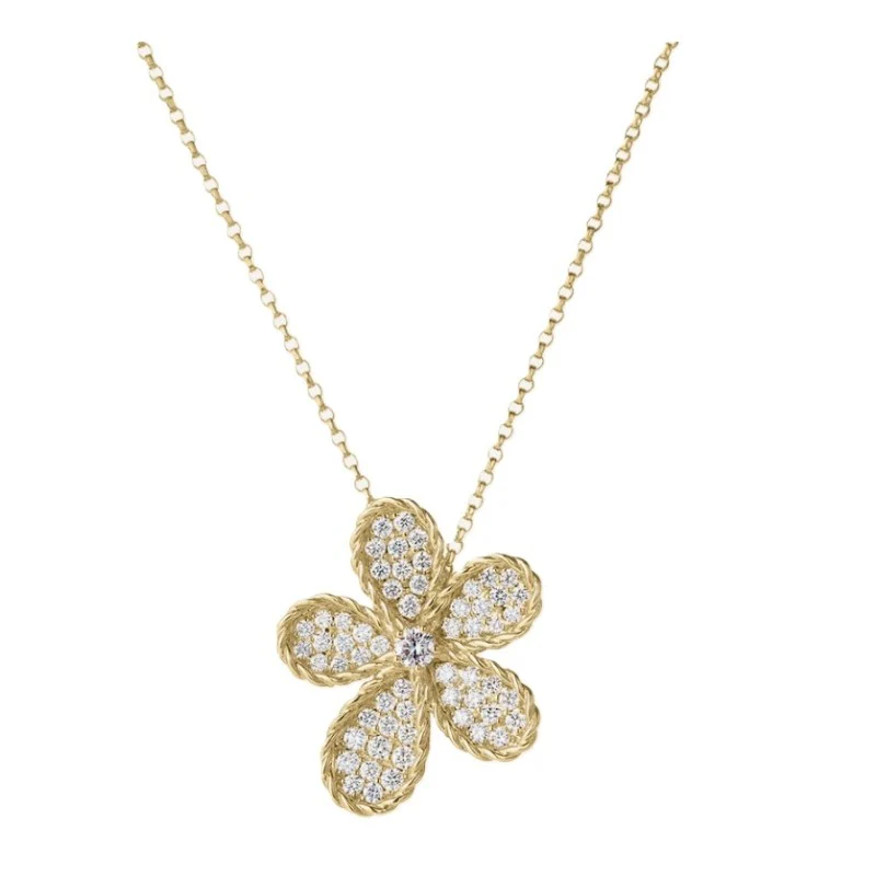 Roberto Coin 18k Yellow Gold Jasmine Diamond Flower Necklace