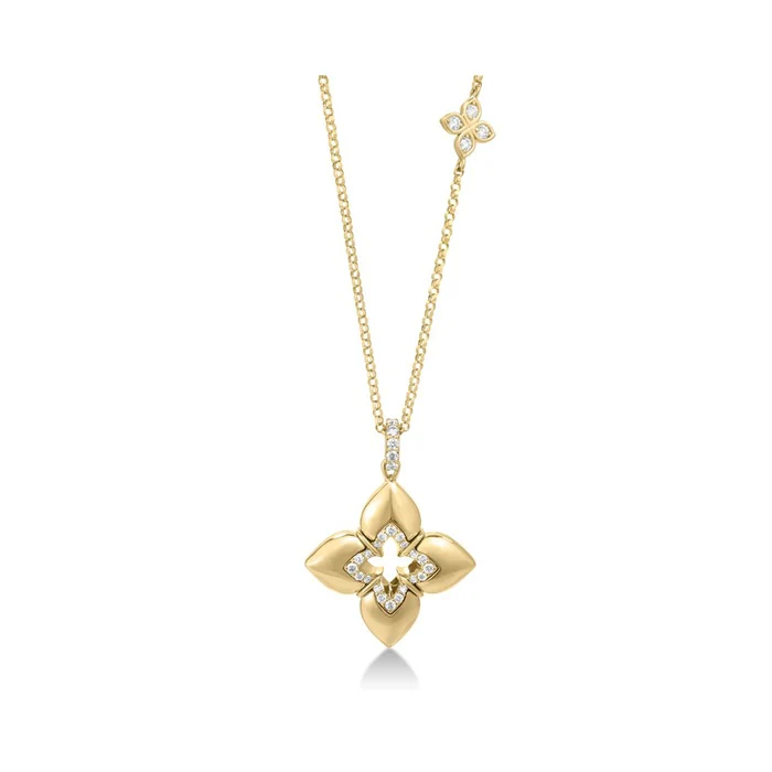 Roberto Coin 18k Yellow Gold Love In Verona Diamond Flower Necklace