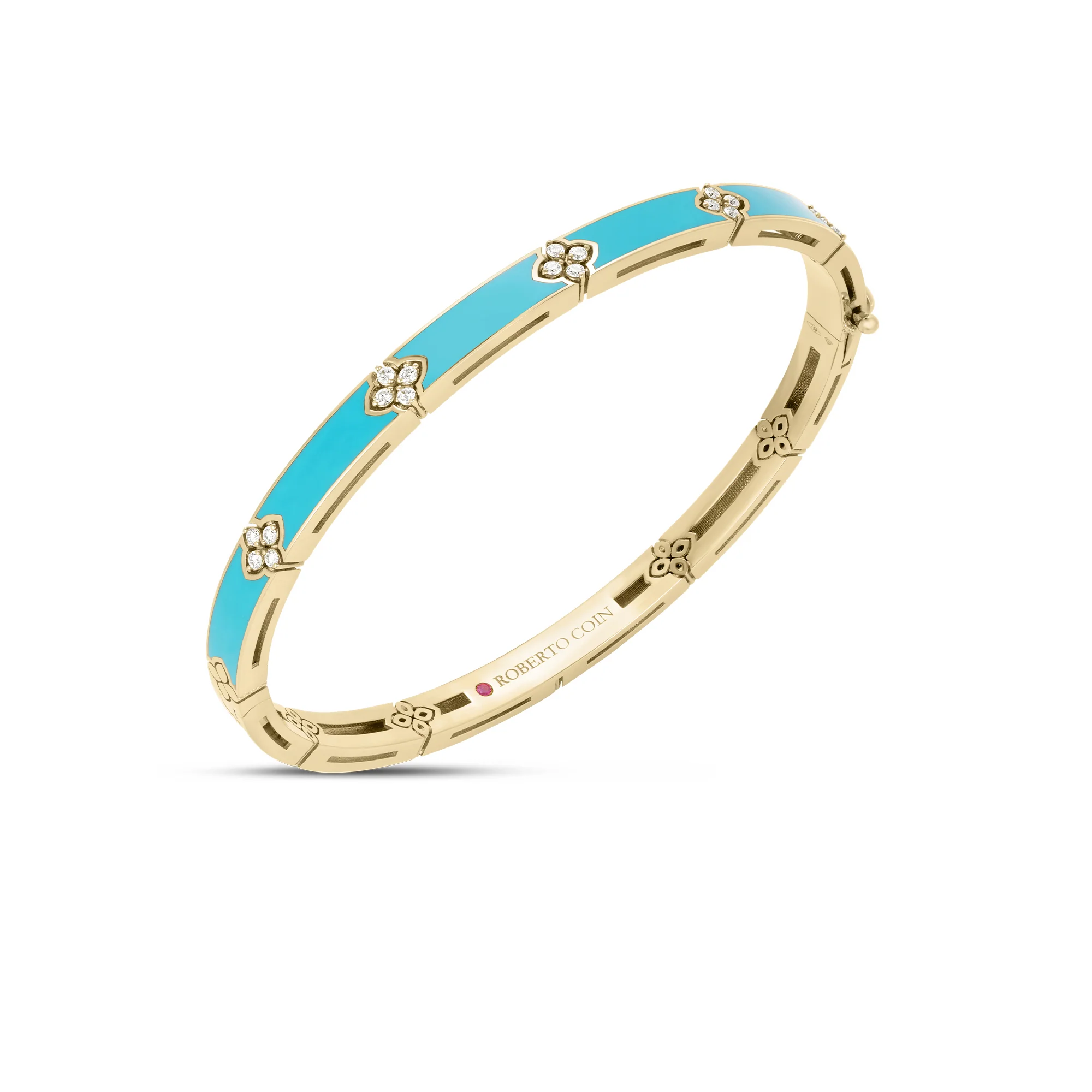 Roberto Coin 18k Yellow Gold Love in Verona Turquoise Enamel Diamond Bangle
